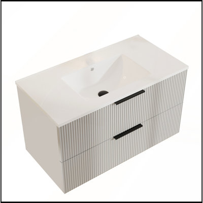 Meuble-lavabo mural gris 36 po avec grands tiroirs et conception résistante à l'humidité pour un rangement efficace (sans lavabo)