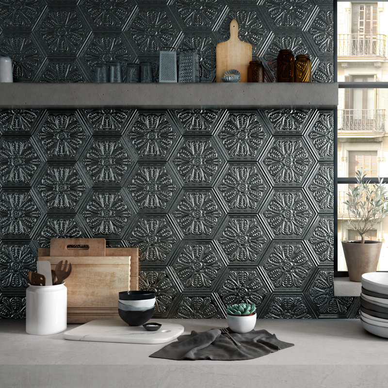 Zinc Hex 10" x 12" Porcelain Metal Look Wall & Floor Tile, Silver Decor