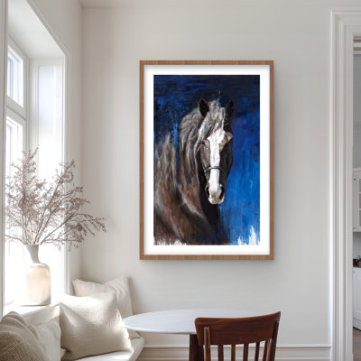 Brown Horse on Blue Background - Framed Print for Home Decor