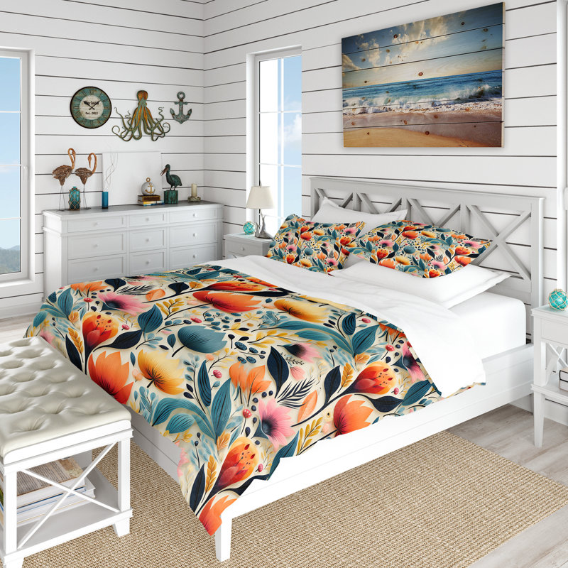 Botanical Pastel Color Flowers Composition - Ensemble de housse de couette botanique - Microfibre de polyester