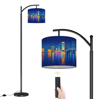 Arc Floor Lamp with Adjustable Lampshade Jacksonville Florida city skyline River building Standing Lamp 3 Color Temperatures Dimmable Tall Pole Lamp with Foot Switch for Bedroom