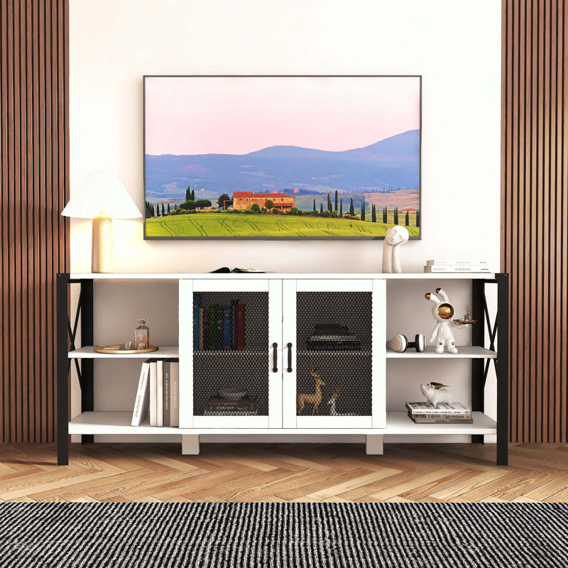 TV Stands with Metal Open Bookshelf, White