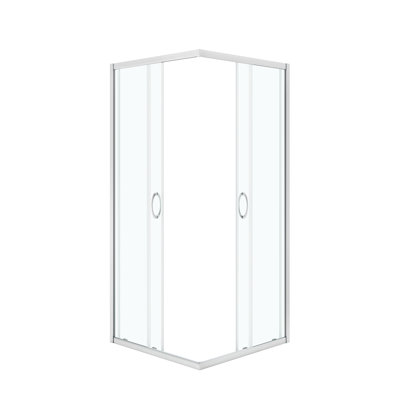 Porte de coin carrée transparente en nickel satiné 34 po x 34 po x 72,83 po Breeze