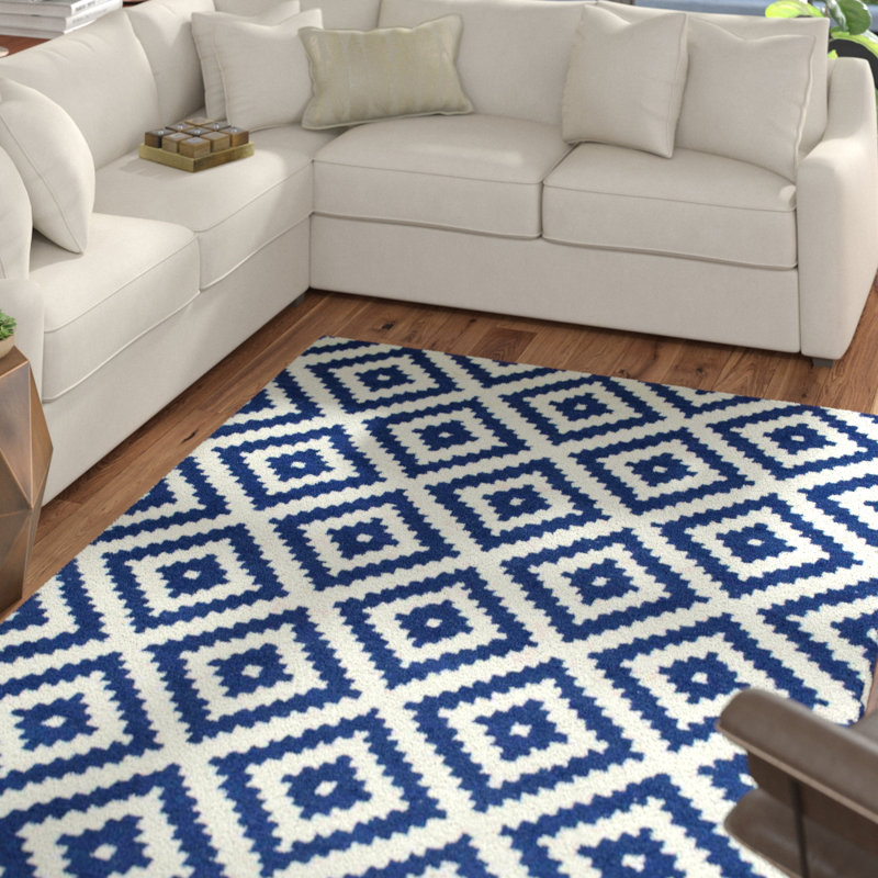 Thurston Geometric Handmade Tufted Wool Navy Area Rug, Rectangle 8' 6" x 11' 6"