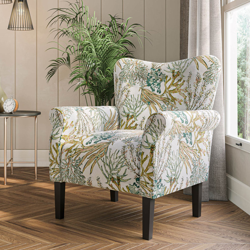 Fauteuil rembourré en polyester 30,3 po Modern, Polyester vert corail
