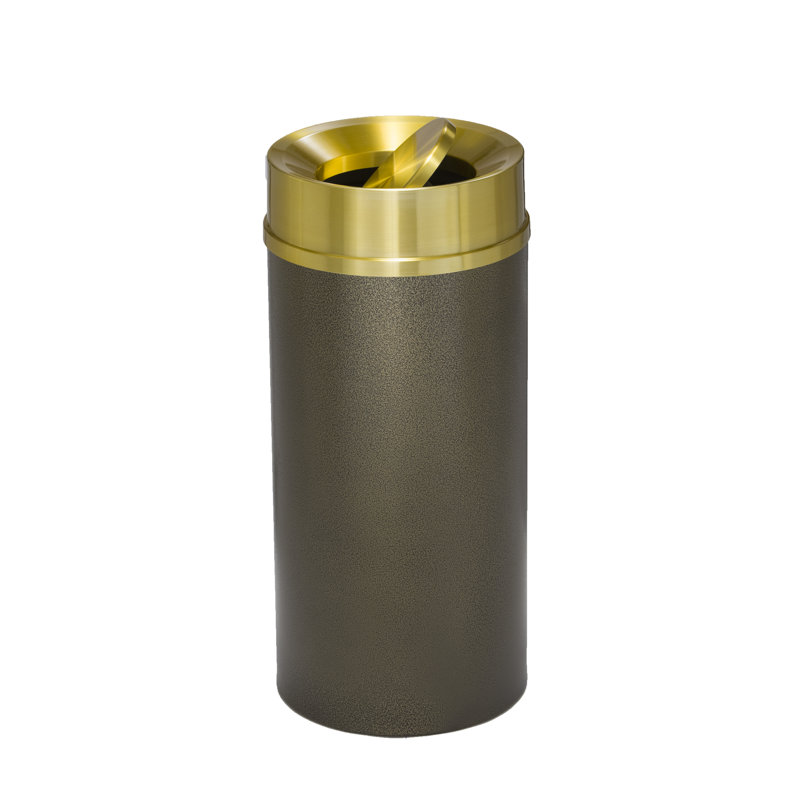 Poubelle Glaro Tip Action - 16 gallons - Corps veiné bronze / couvercle laiton satiné, 16, Bronze veiné et laiton satiné