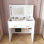 Bureau de meuble-lavabo rabattable avec miroir à DEL et prise de courant intégrée - coiffeuse de maquillage avec 2 tiroirs, rangement ouvert