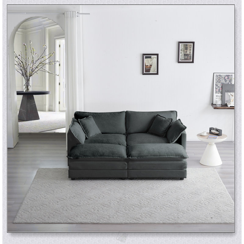 Canapé modulaire rembourré 4 pièces avec 2 places et 2 repose-pieds, conception modulaire polyvalente pour le confort et le style
