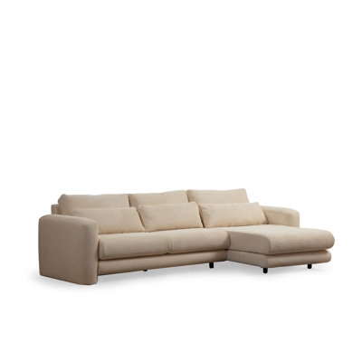 Stylish Corner Sofa, Beige, 114.2 x 65.0 x 28.7 inches | Durable Beech Wood & Chipboard Frame | 100% Polyester Fabric, 28 DNS Soft Foam Back | Portable Cushions, Dry-Cleanable | Perfect for Modern Living Rooms