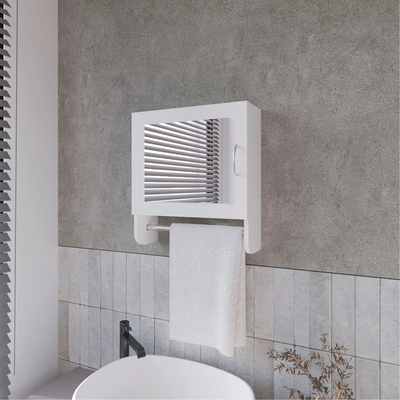 Wall Mounted Cabinet With Towel Holder And Integrated Mirror - White Bathroom Modern Medicine Rack Included For Bath, White
