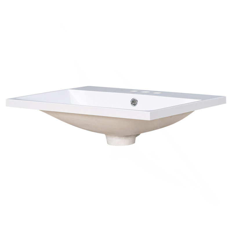 Plateau de meuble-lavabo 24 po seulement, lavabo blanc, 3 trous de robinet, robinet de 4 po disponible, céramique