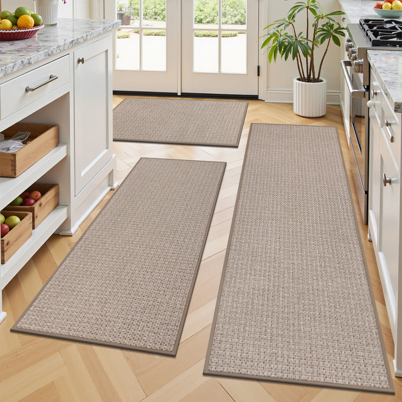 Woven Non-Slip Kitchen Mats (Set of 3), Beige
