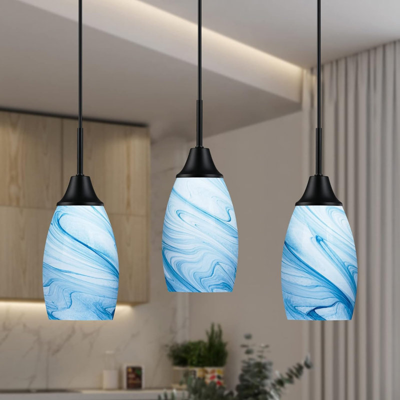 3-pack Black Blue Mini Glass Pendant Light