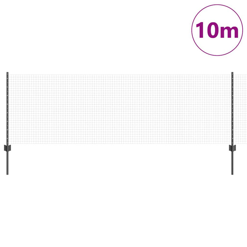 Vidaxl Fence With Posts Steel, Grey, 80cm H x 1000cm W x 2.7cm D