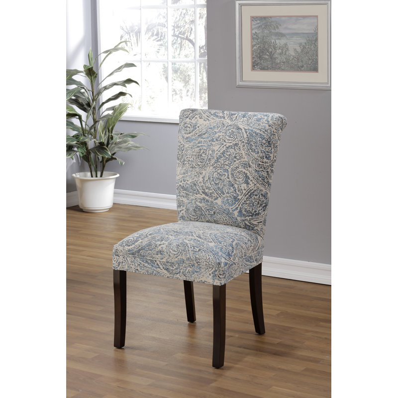 Chaise parsons Armannai en cachemire bleu sur lin naturel