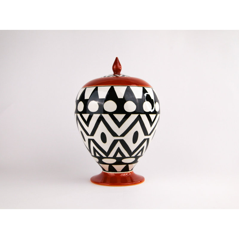 African Handmade Ceramic Jar, 13" H x 9.5" W x 9.5" D
