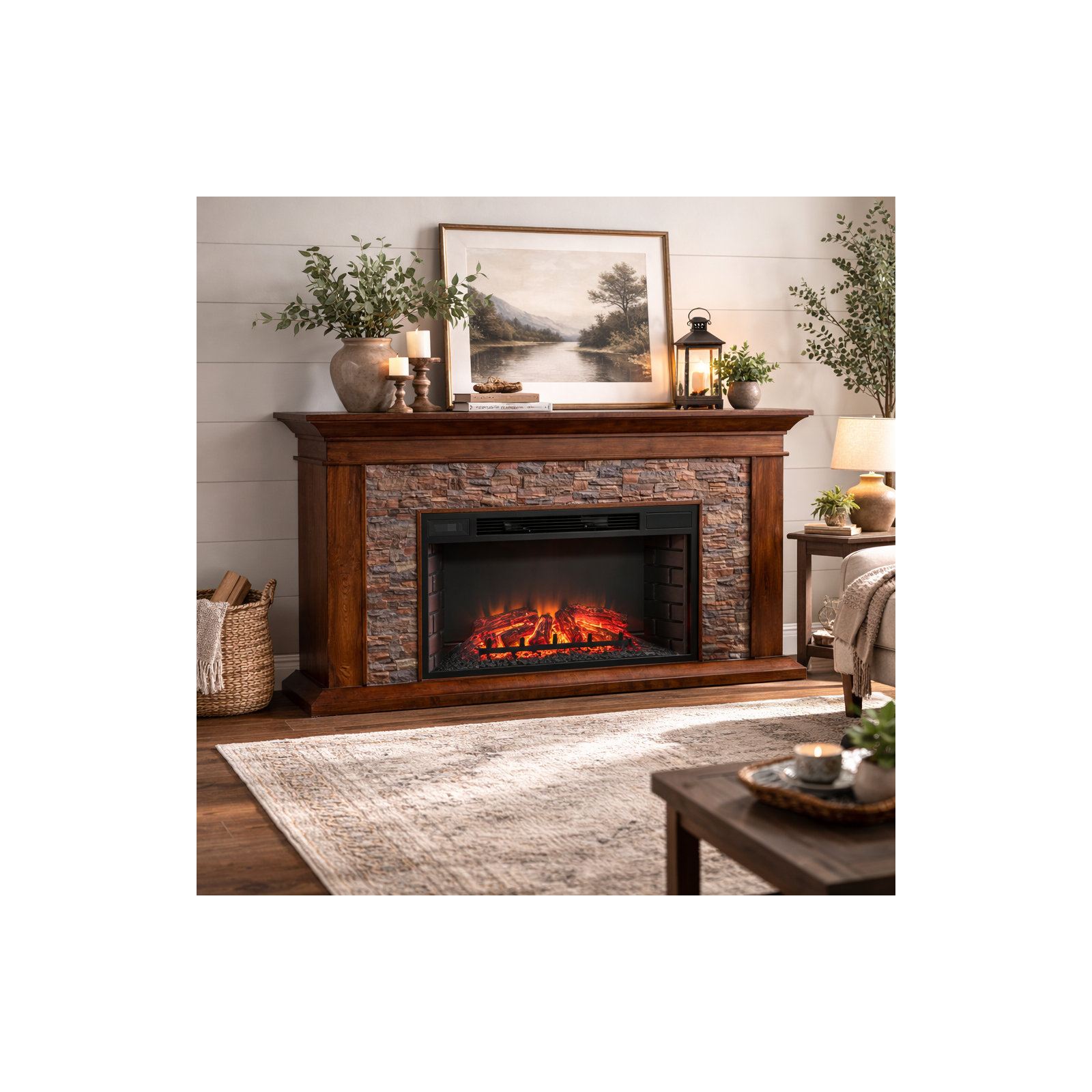 Coletta Electric Fireplace, Whiskey Maple