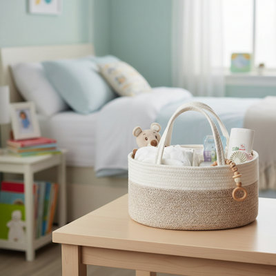 Panier de rangement en corde de coton pliable de petite taille avec séparateurs amovibles, rangement polyvalent pour chambre de bébé