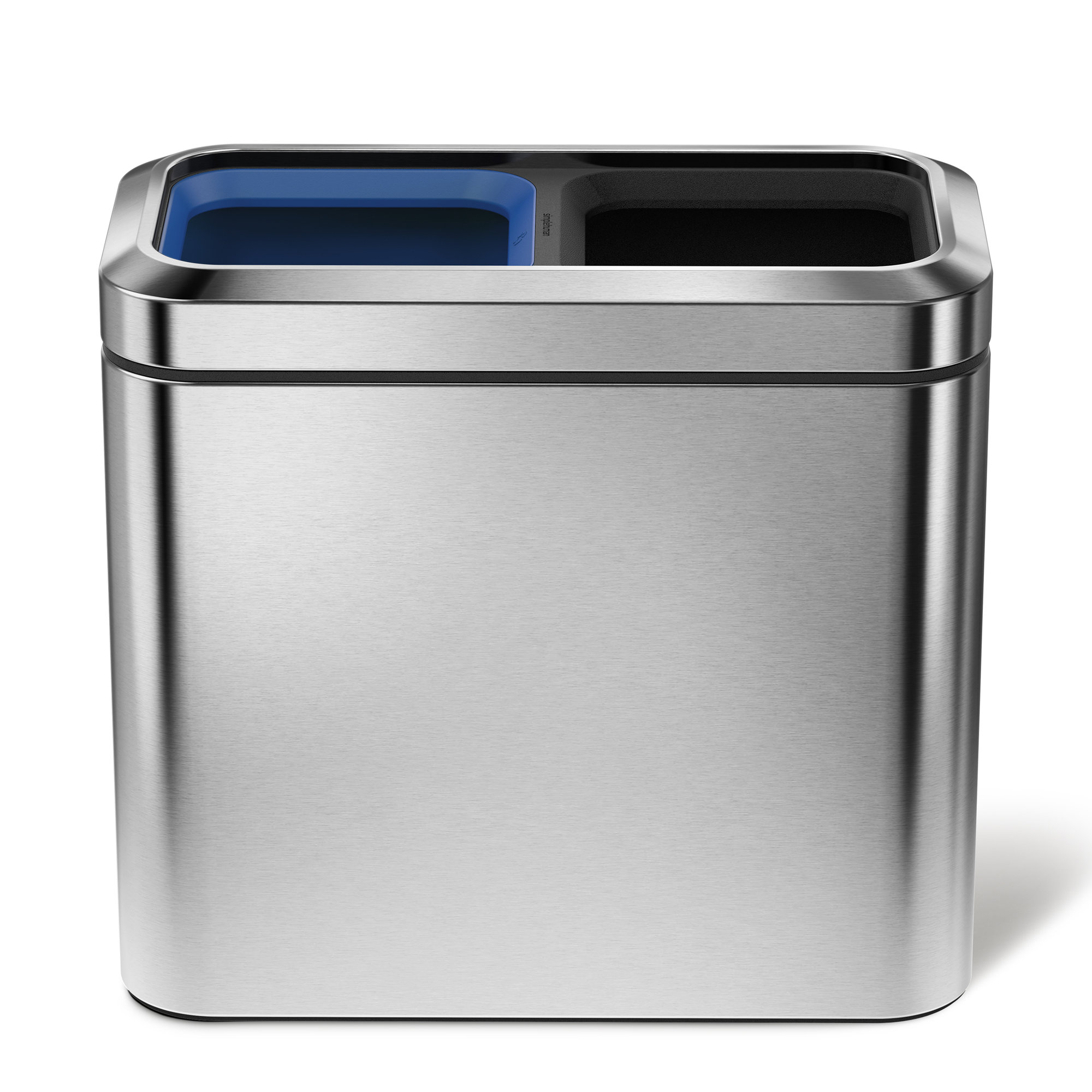 simplehuman 20 Liter Dual Compartment Slim Open Trash & Recycling Can Trash Can, Brushed Stainless Steel