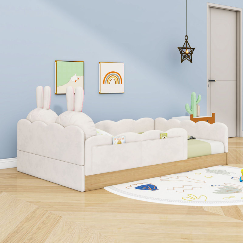 Lit plateforme simple tapissier avec coussins décoratifs pour animaux, Beige