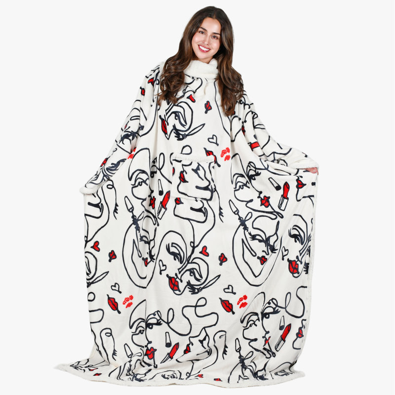Couverture en sherpa Tirrinia, Visage abstrait blanc