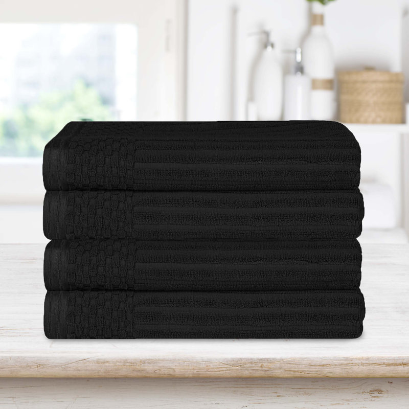 Serviette de bain épaisse absorbante en coton côtelé, Noir