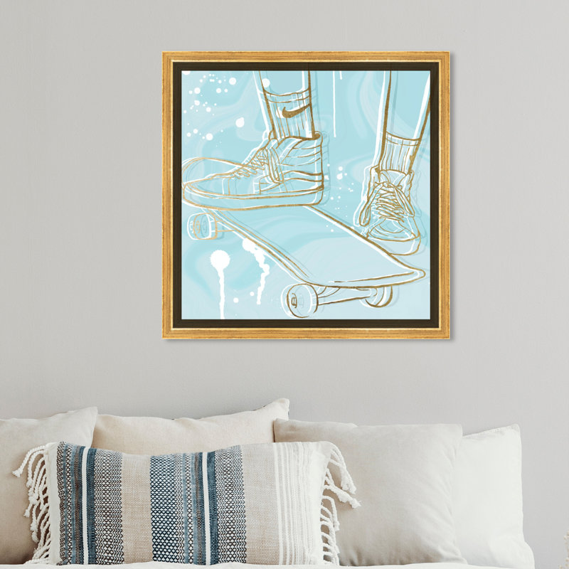" Pastel And Gold Skateboard ", Gold Framed, 12" H x 12" W