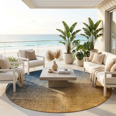 HomeRoots 8' Gold Round Ombre Washable Indoor Outdoor Area Rug