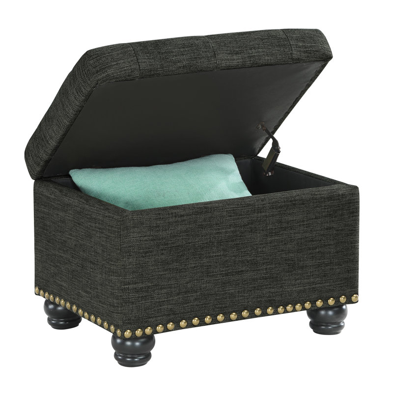 Frontenac 24" Wide Tufted Rectangle Storage Ottoman, Dark Charcoal Gray Fabric