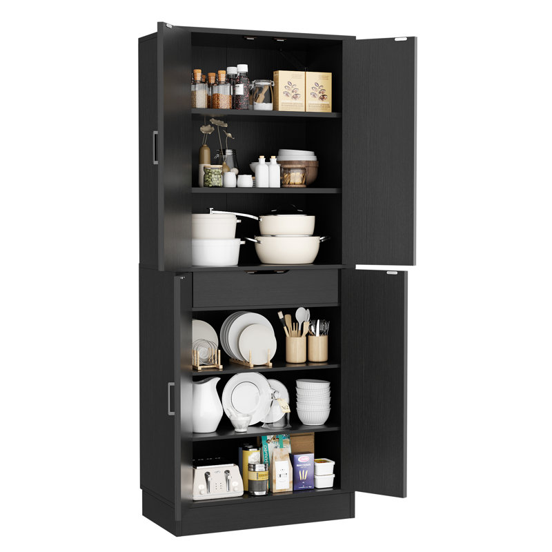 Armoire de rangement 71 po avec 4 tablettes réglables et tiroir, Noir