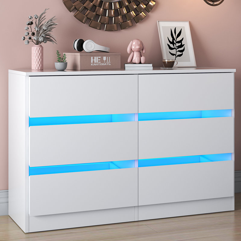 White MDF Double Dresser with LED Lights for Nursery
