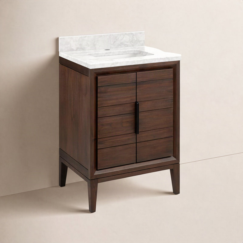 Ensemble de meuble-lavabo simple 24 po avec lavabo rectangulaire encastrable Aliso, Marbre de Carrare, Café