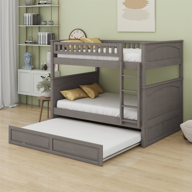 Bunk Bed With Trundle And Guardrails, Brushed Gray