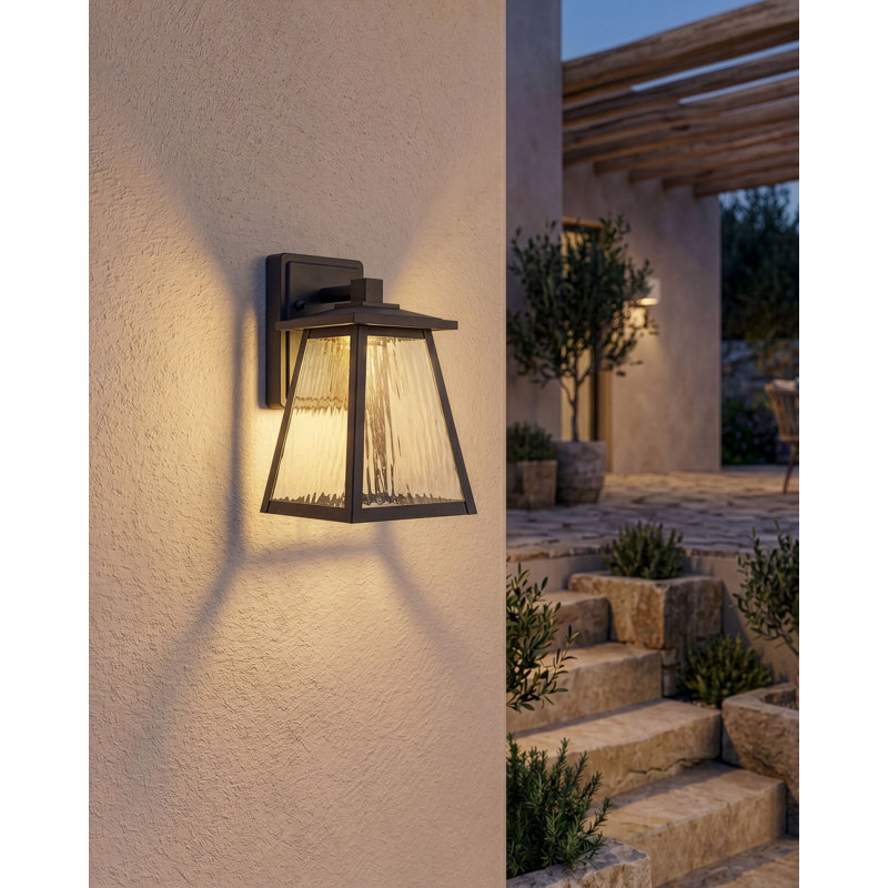 SIRET Powder Coated Finish Hammered Glass Outdoor Sconce