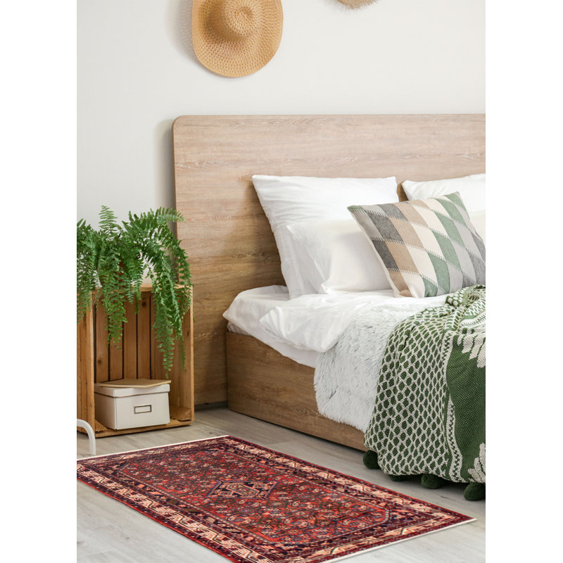 Tapis rouge en laine noué à la main 3 pi 5 po x 5 pi 4 po Andelz