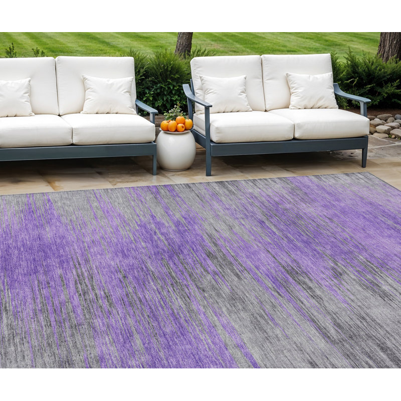 Tapis extérieur lavable abstrait mauve et gris anthracite 9 pi x 12 pi