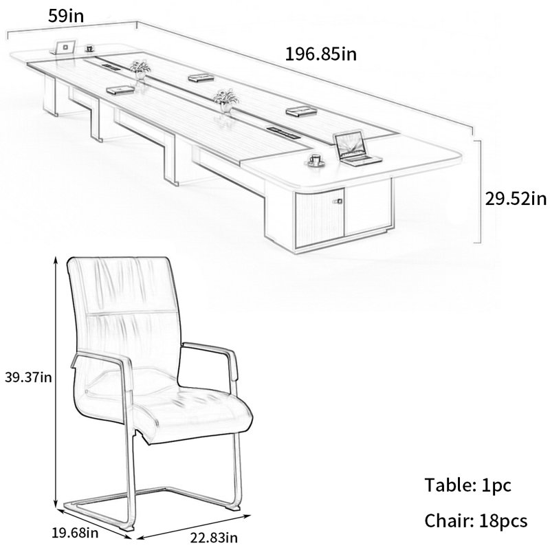 Table de conférence simple et moderne, H 29,52 po x L 196,85 po x l 59 po