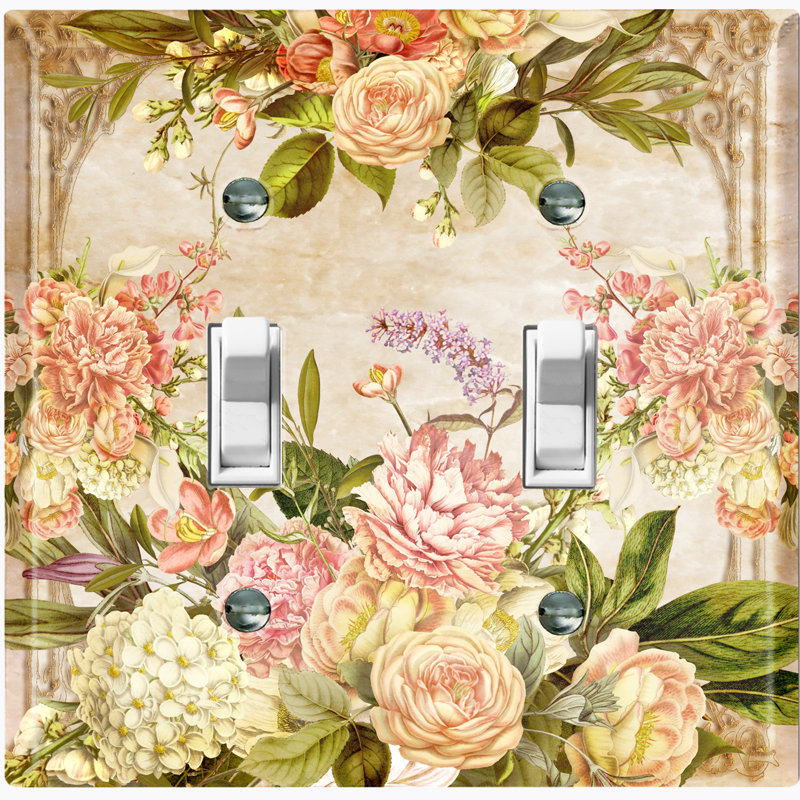 Plaque murale rétro à 2 interrupteurs à bascule Vintage Rose, Vert clair / rose clair