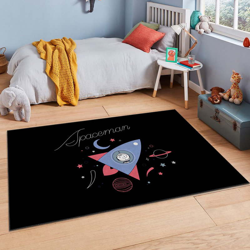 Tapis noir / bleu / rouge, Rectangle 4 pi 7 po x 7 pi 3 po