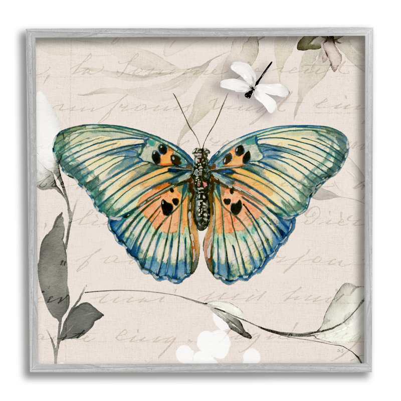 «Vintage Butterfly» par Susan Jill, reproduction encadrée sur toile rétro, Estampe numérique Farmhouse