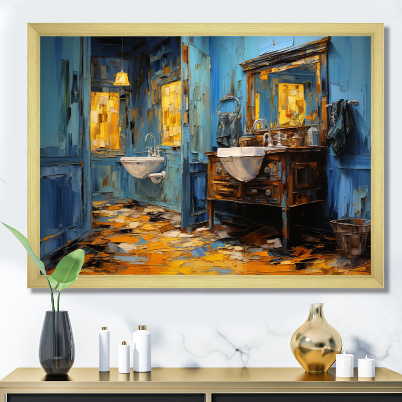 " Bathroom Turquoise Painting V ", Gold Picture Framed, 24" H x 32" W x 1" D