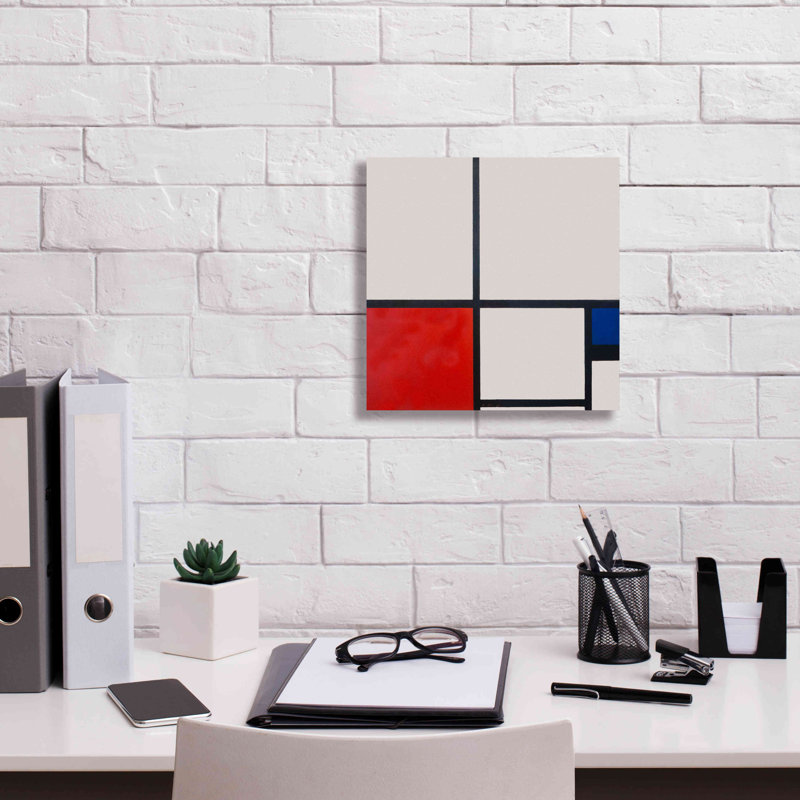 «Eukene Composition in White, Red and Blue» par Piet Mondrian - reproduction sur toile tendue, H 12 po x l 12 po x P 0,75 po