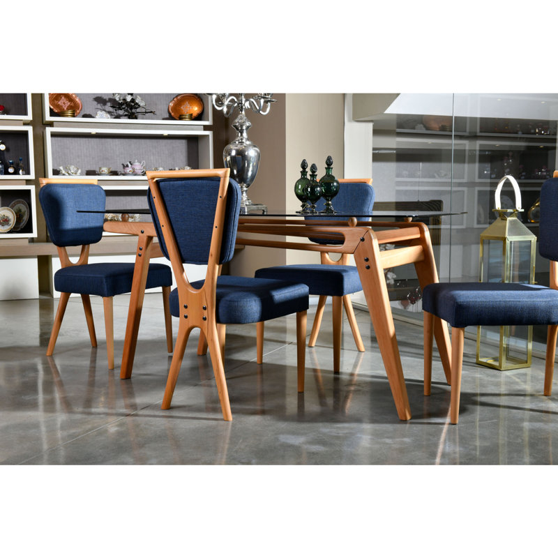 Ensemble repas pour quatre personnes, Chêne / bleu