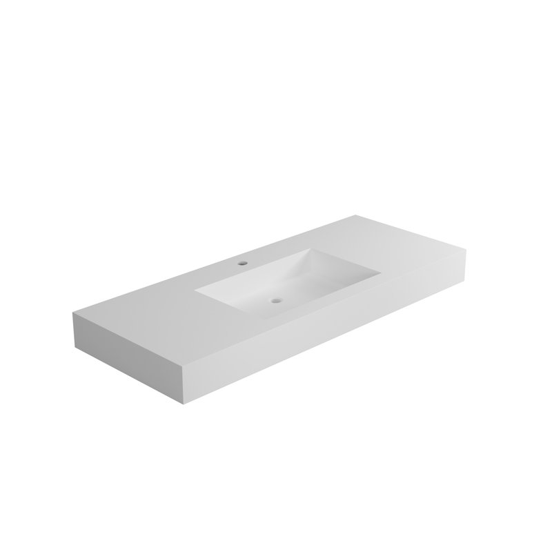Lavabo pour salle de bain en résine solide de pierre - 48,06 po de profondeur, 19,1 de largeur, 4,36 de hauteur, 54,96 lb adaptable à tous les plans, teinture, options d'installation flexibles, silhouette épurée,