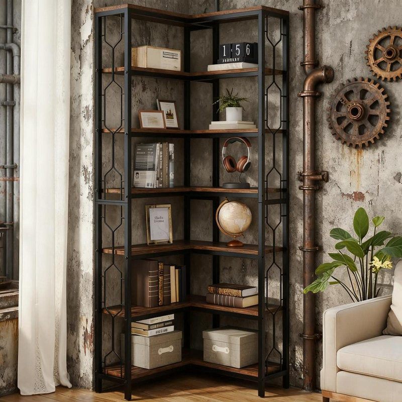 78.7" Tall Bookshelf 7-Tier Industrial Display Shelf Corner Shelf, Brown
