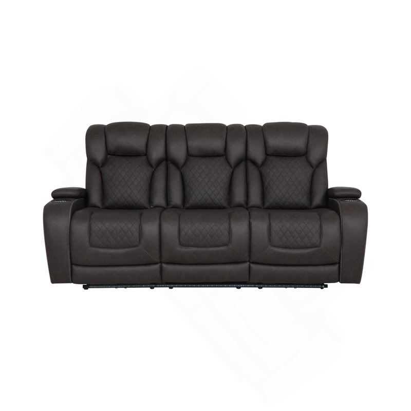 Canapé en microfibre gris foncé avec table rabattable, rangement, USB et DEL