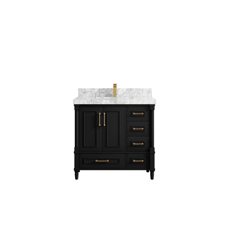 36'' Single Bathroom Vanity with Quartz Top, Carrara Marble, Gray