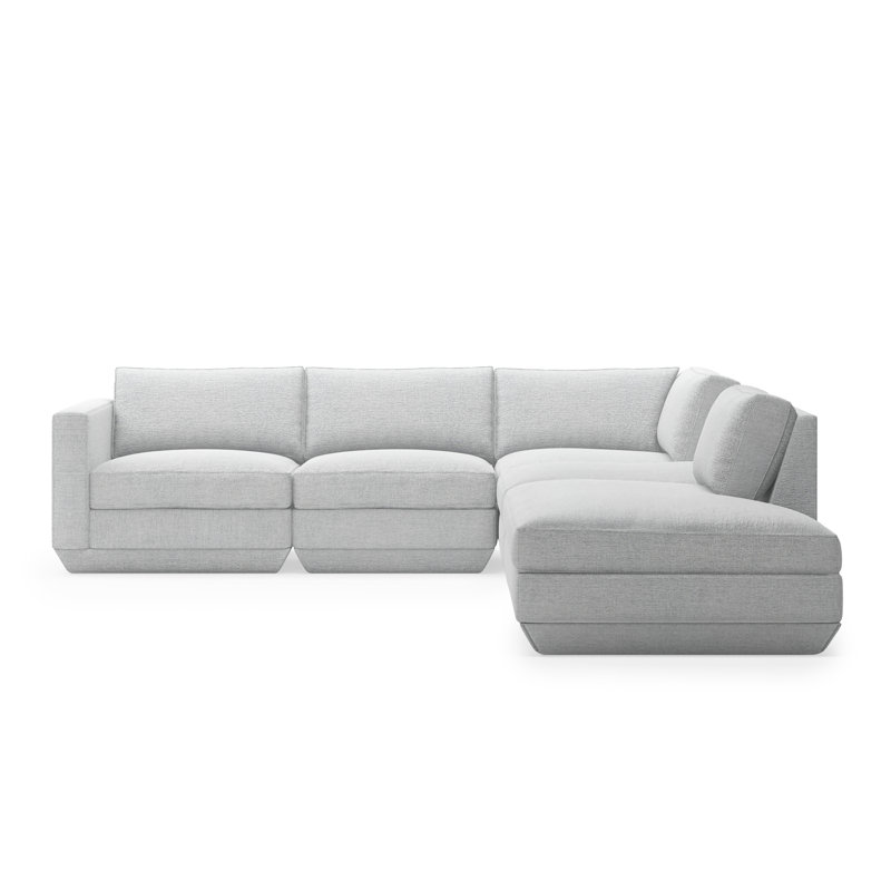 Podium Modular 5-Piece Seating Group, Bayview Silver Performance Twill, Right Hand Facing