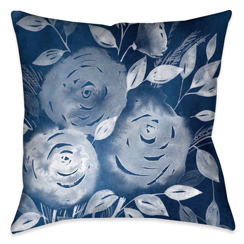 Cyanotype Roses Floral Throw Pillow, 18" x 18", Indoor