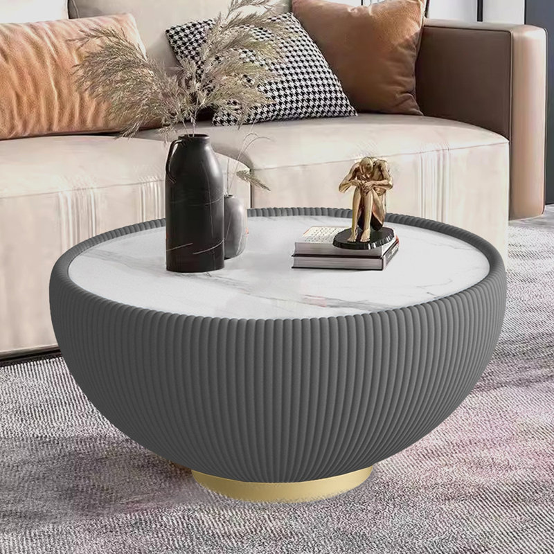 Table basse en cuir clair avec dessus en marbre pour mobilier de salon moderne, durable et élégant, Gris